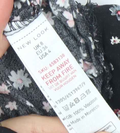 New Look Womens Black Floral Wide-Leg Culotte Trousers Size 8