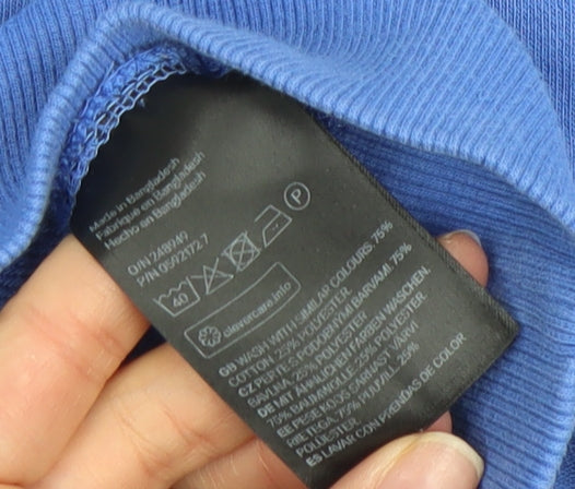 H&M Women Blue M Pullover Sweatshirt Cotton Blend Crew Neck