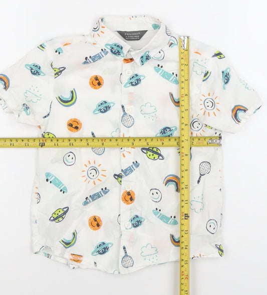 Primark Boys White Space Print Button-Up Short Sleeve Shirt 4-5 Years
