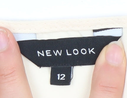 New Look Women’s Beige Chiffon Short Sleeve Blouse Size 12