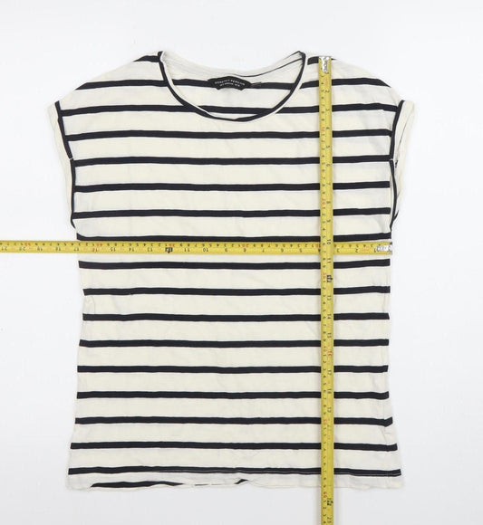 Dorothy Perkins Women’s White Striped Cotton T-Shirt Size 12