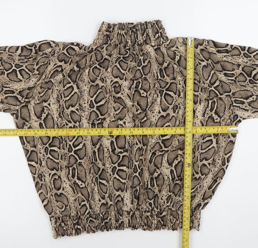 Cameo Rose Women’s Beige Animal Print Puff Sleeve High Neck Blouse Size L