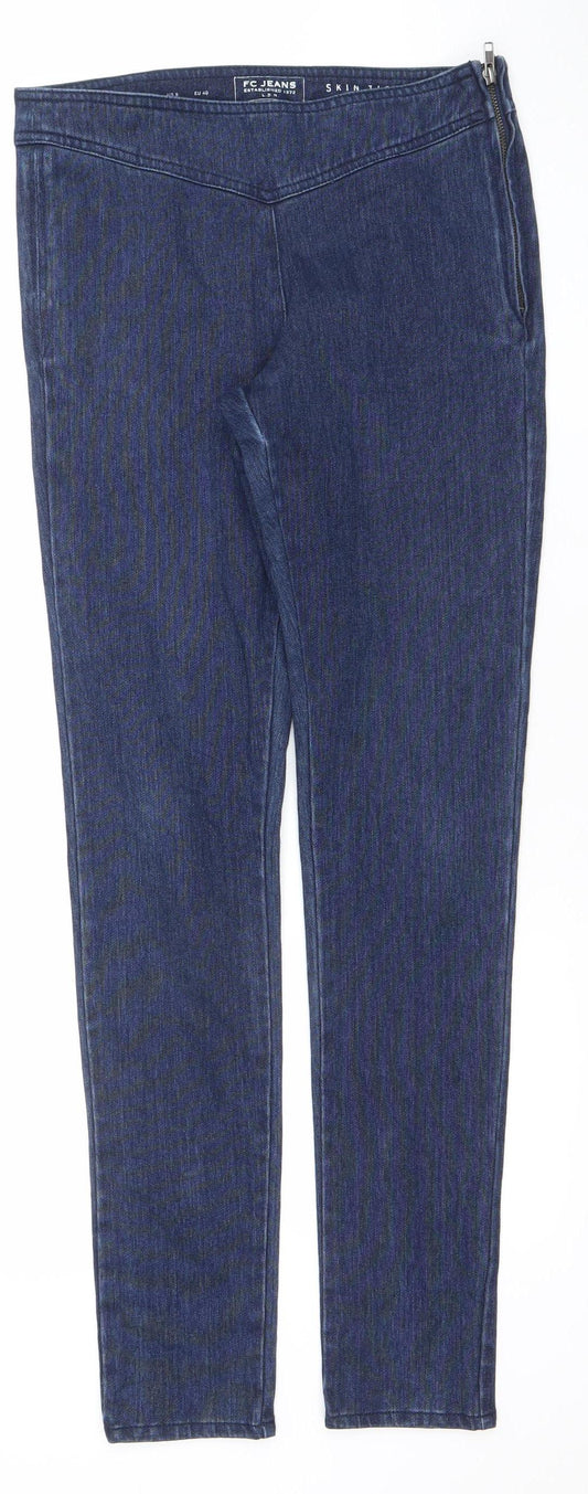 Additional front view of FC Jeans Women's Blue Skinny Denim Jeggings UK 12 with Ankle Zip