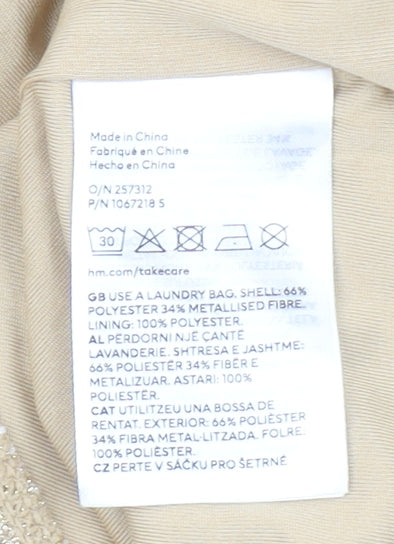 H&M Women Beige Glitter Bodysuit Size S Metallic Spaghetti Strap