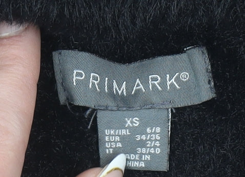 Primark Women's Black XS Mock Neck Fuzzy Knit Pullover Jumper