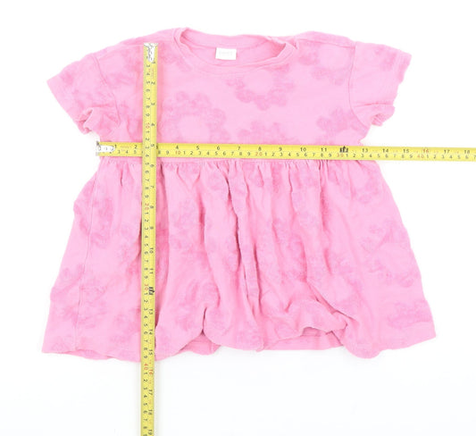 Next Girls Pink Floral Jersey A-Line Dress 12-18 Months Short Sleeve Cotton