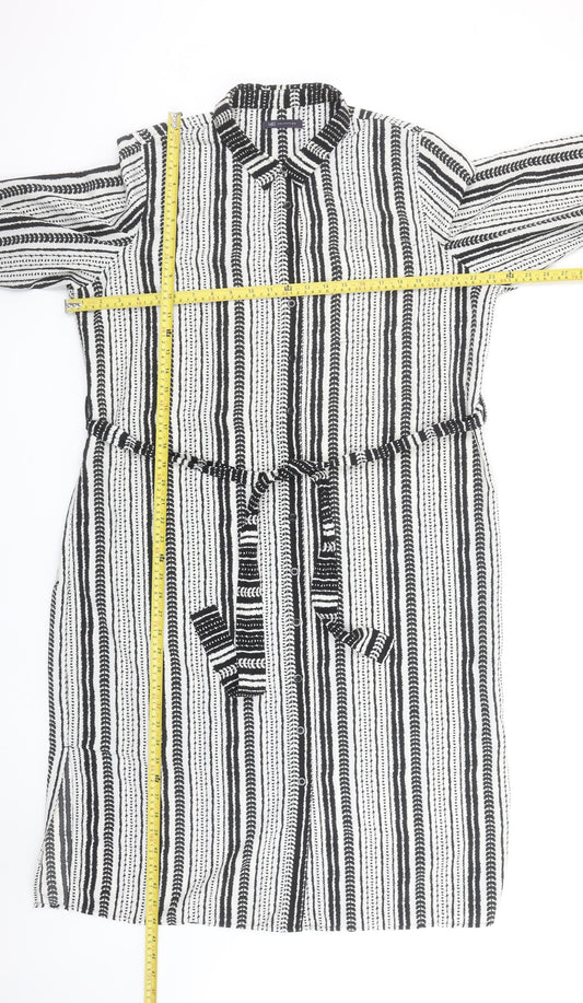 Marks and Spencer Women’s Black Striped Shirt Dress Size 18 Belted Long Sleeve