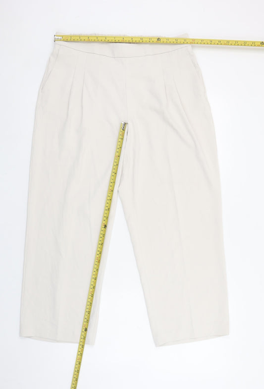 Womens UK Size 14 Rachel Zoe Regular Fit Cropped Beige Trousers