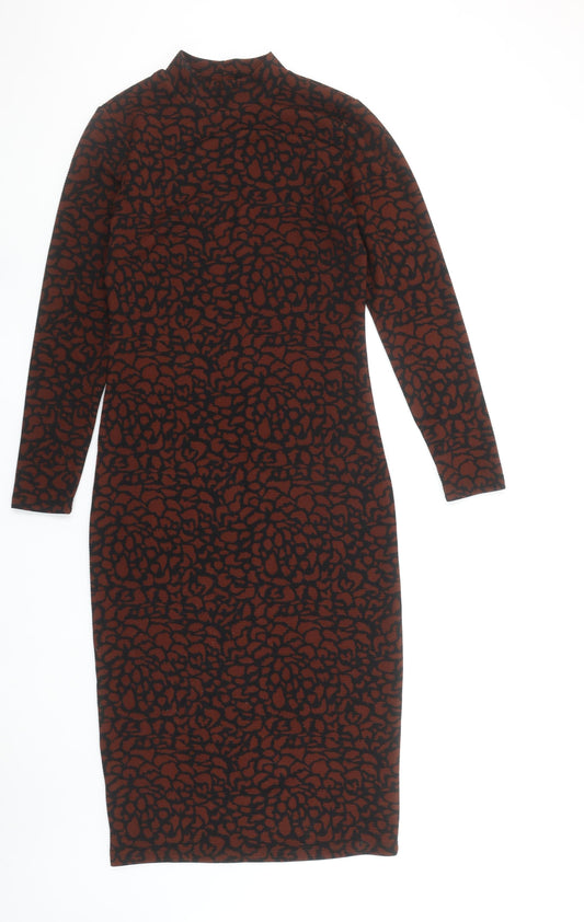 Additional front view of Jacqueline de Yong Women’s Brown Animal Print Bodycon Knit Dress M