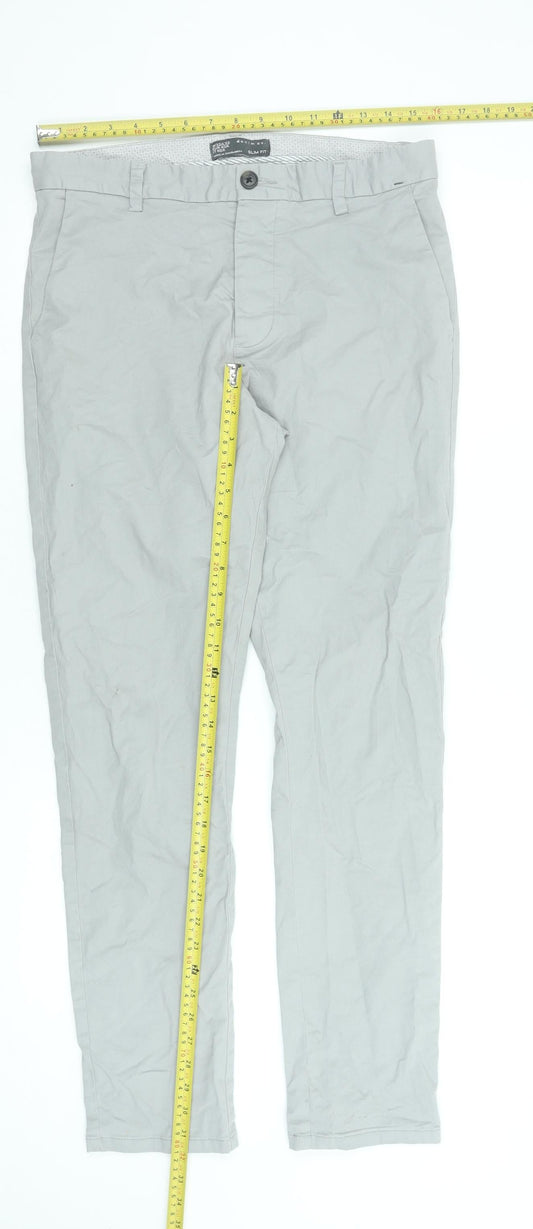 Denim Co. Men's Grey Slim Fit Chino Trousers 32W 32L