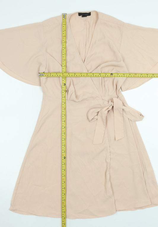 Atmosphere Women Beige Short Wrap Dress Size 10 Lightweight
