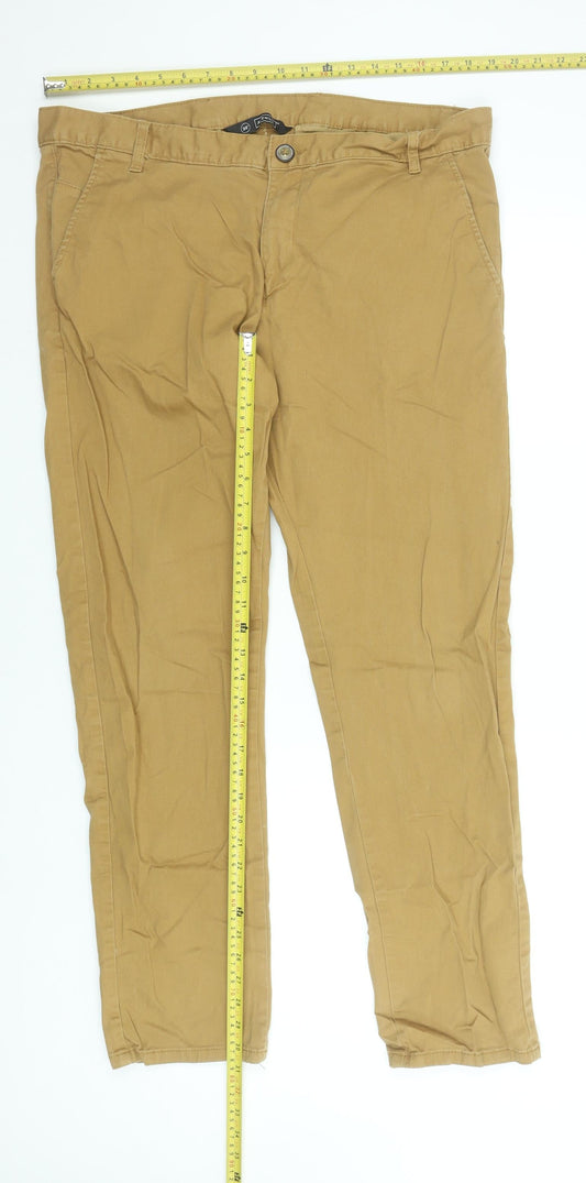 Avenue Men Beige Chino Trousers 38in Waist Slim Fit Cotton Blend
