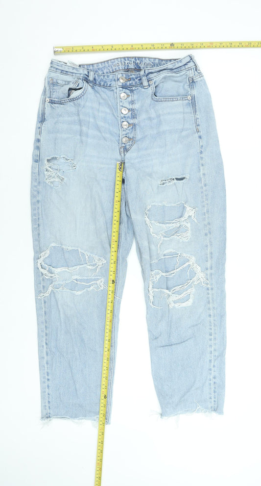 American Eagle Womens Blue Distressed High Rise Mom Jeans Size 12