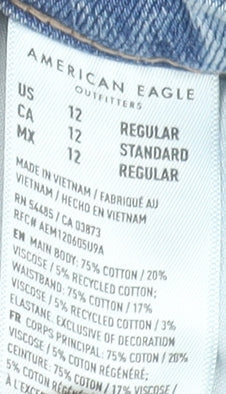 American Eagle Womens Blue Distressed High Rise Mom Jeans Size 12