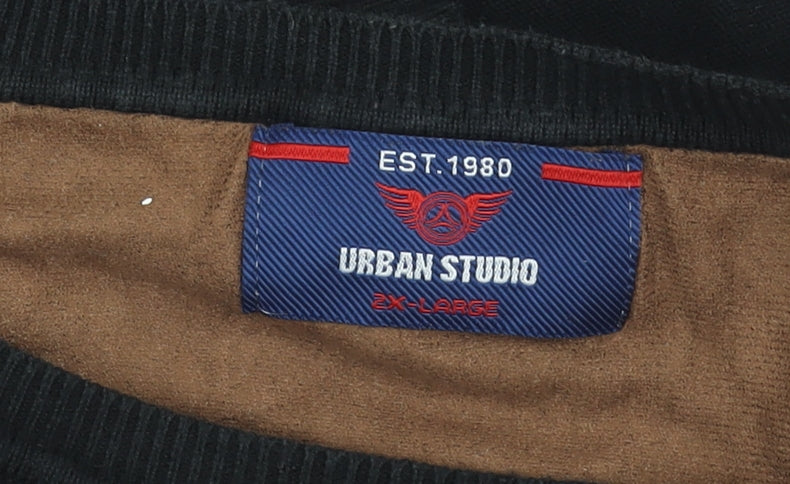 Urban Studio Men’s Black 2XL Pullover Jumper with Red Stripes