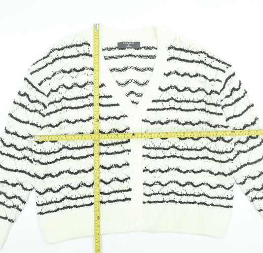Primark Women’s Ivory Black Striped V-Neck Knit Cardigan XL