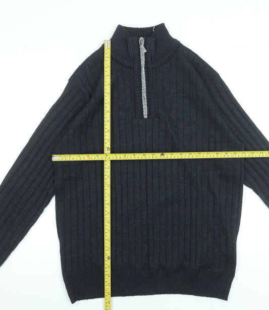Brave Soul Men's Black XL Half Zip Rib-Knit Jumper