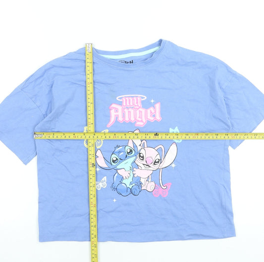 Back view of Disney Stitch Blue Cropped Teen girls’ t-shirt by primark, size 14