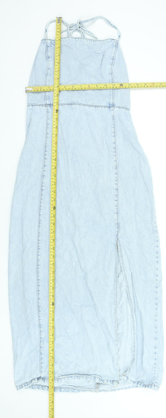 Primark Women Blue Denim Halter Midi Slip Dress Size 12