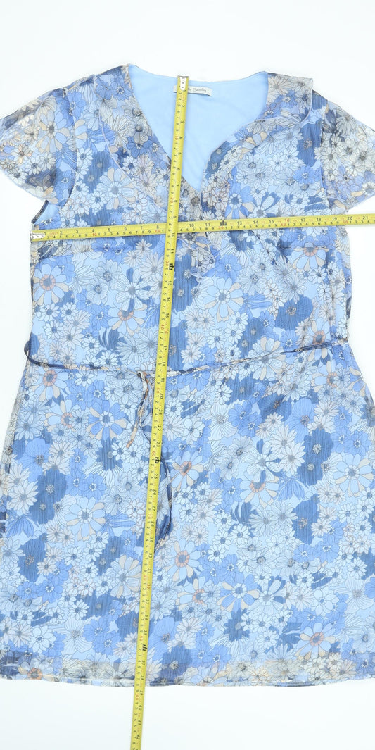 Betty Barclay Womens Blue Floral V-Neck Belted Shift Dress Size 18