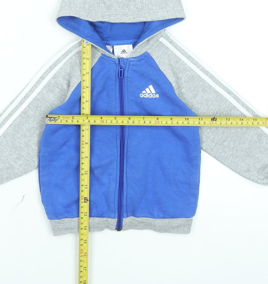 Adidas Unisex Baby Blue & Grey Hooded Track Jacket 12-18 Months Full Zip