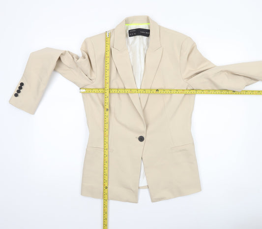 Zara Women Beige Tailored Single-Breasted Blazer Size 14