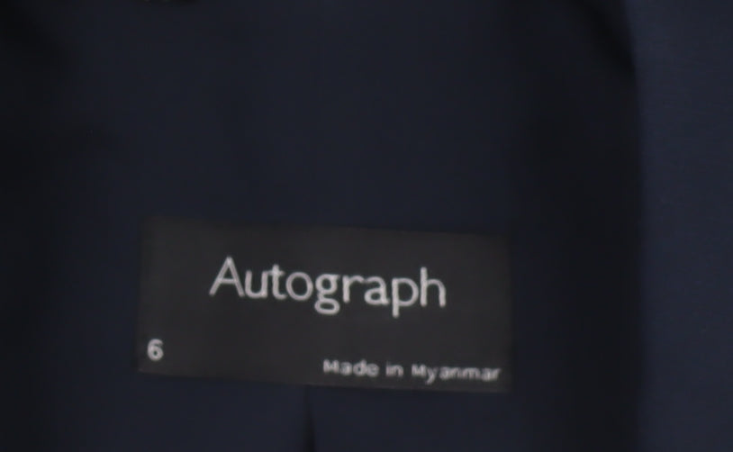 Marks and Spencer Women Navy Blue Single-Breasted Blazer Size 6 Wool Blend