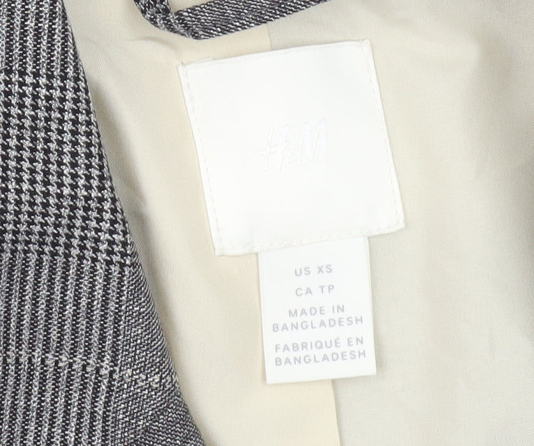 H&M Women Grey Checked Double-Breasted Blazer XS UK 6 Classic Wool Look