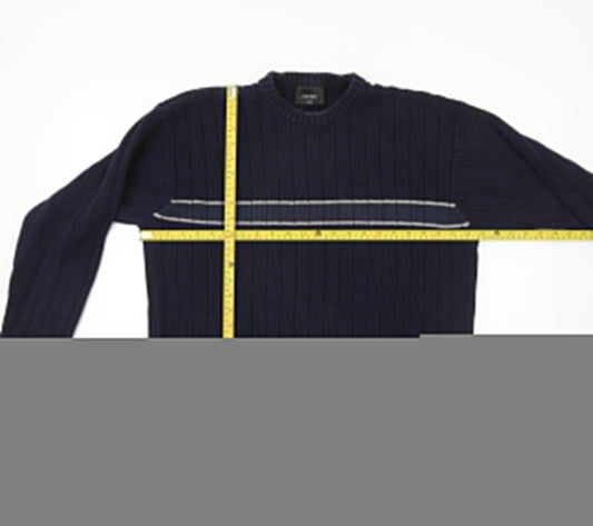 Next Mens Blue Cotton Ribbed Crew Neck Jumper Size L