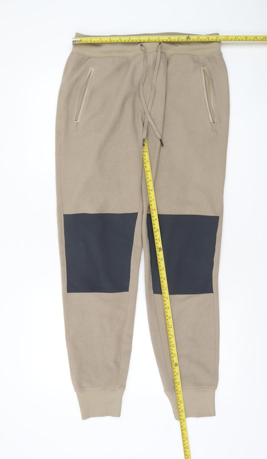 Alo Yoga Men's Beige Fleece Jogger Trousers M Regular Fit Elastic Waist