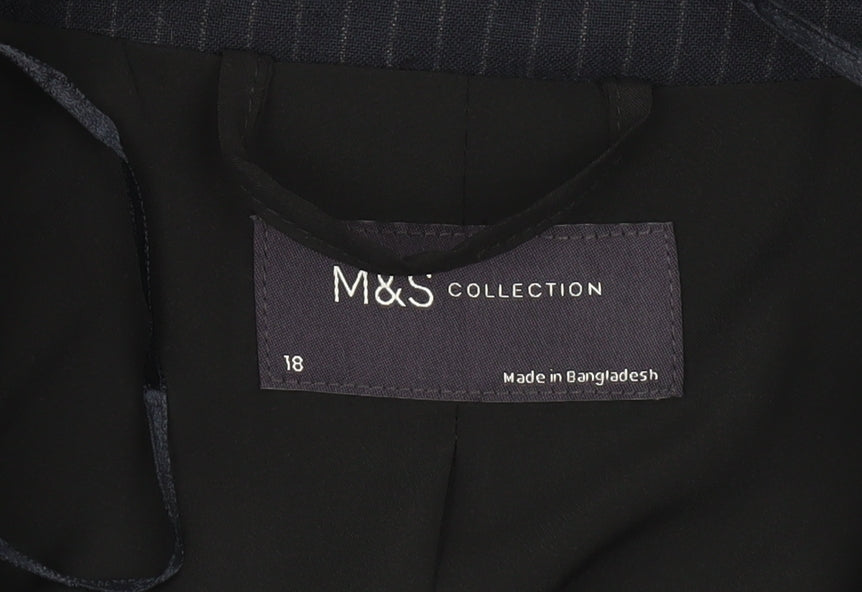 Marks and Spencer Womens Blue Pinstripe Blazer Jacket Size 18 Classic Fit