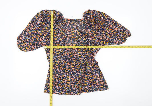 boohoo Women’s Multicoloured Floral Puff Sleeve Tunic Blouse Size 8