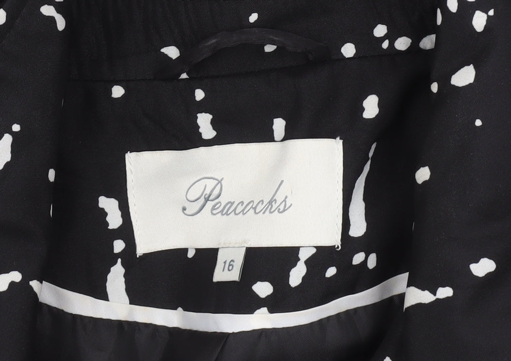Peacocks Women's Black White Patterned Trench Coat Size 16