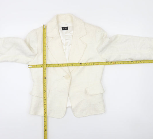 Hobbs Women Ivory Bouclé Single-Breasted Blazer Jacket Size 10