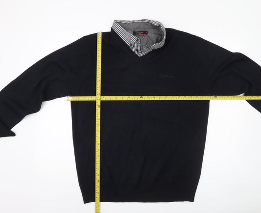 Pierre Cardin Men's Black V-Neck Pullover Jumper XL Acrylic Knit