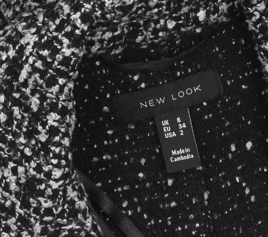 New Look Women’s Black Tweed Belted Long Wool Blend Coat Size 6