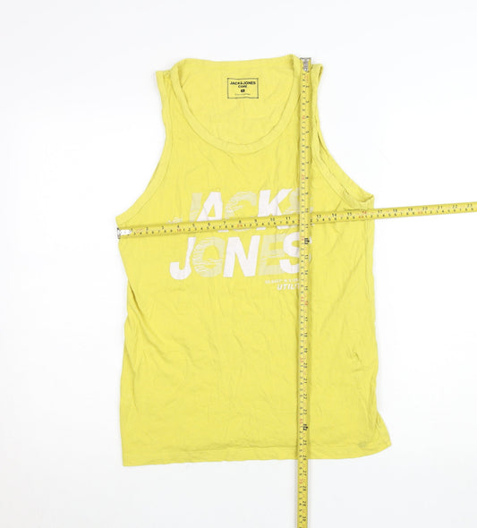 Jack & Jones Men's Yellow Graphic Tank Top Size S Cotton