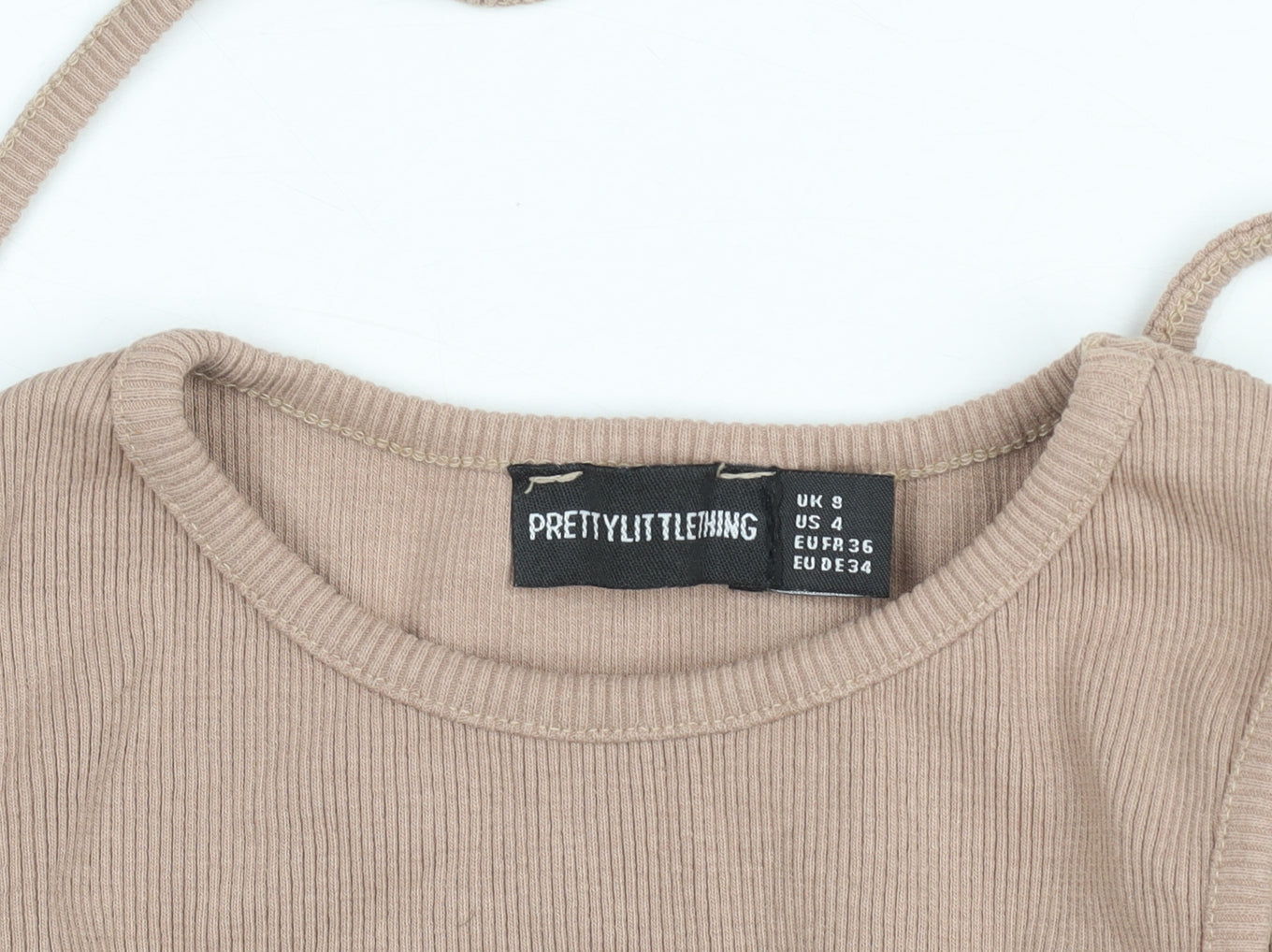PrettyLittleThing Women’s Beige Ribbed Cropped Tank Top UK 8