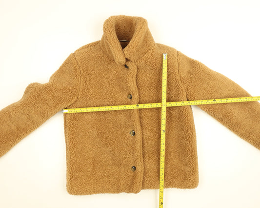 George Women Brown Fleece Teddy Button Jacket Size 12