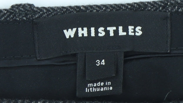 Whistles Women's Grey Herringbone Wool Trousers Size 6 Slim Fit