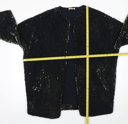 H&M Women’s Black Sequin Long Relaxed Party Coat Size 14