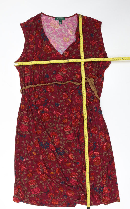 Ralph Lauren Womens Red Floral Wrap Midi Dress 3XL