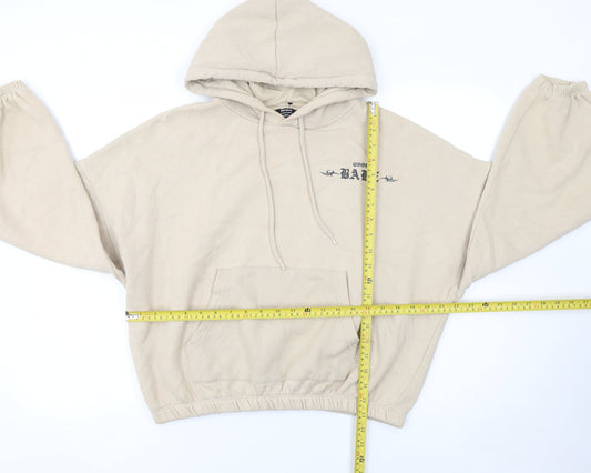 Bershka Women Beige Pullover Hoodie Graphic Print Size S