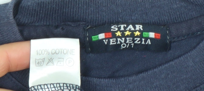 Star Venezia Blue Baby T-Shirt 12 Months Cotton Embroidered Graphic Top
