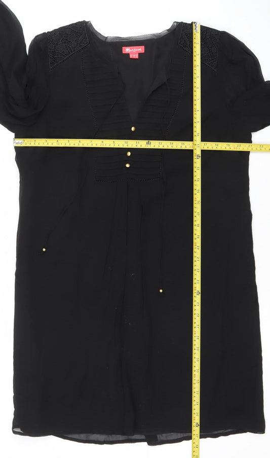Monsoon Women Black Silk Blend Embroidered Shift Dress Size 18