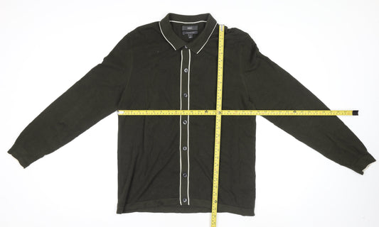 Marks and Spencer Men's Green Collared Cotton Cardigan M