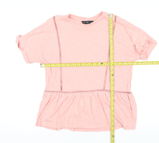 F&F Women's Pink 100% Cotton Tunic T-Shirt UK 12 Short Sleeve