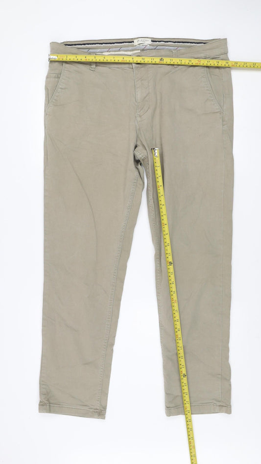 Selected Homme Men's Beige Chino Trousers W38 L34 Organic Cotton Blend
