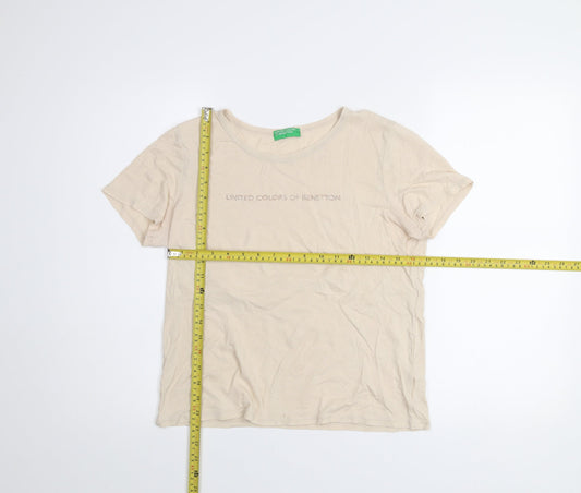 Womens UK Size M United Colors of Benetton Beige Basic T-Shirt