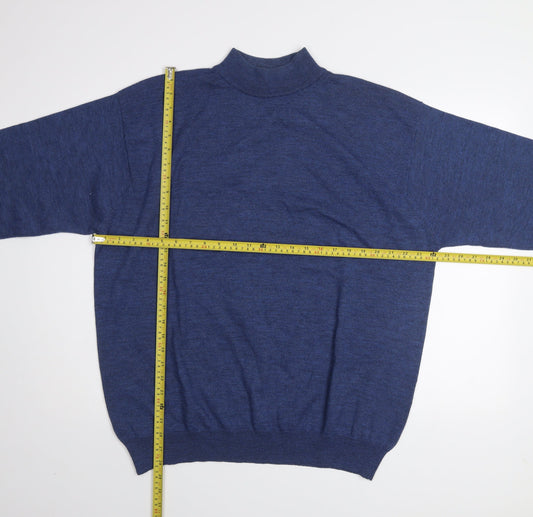 Cotton Traders Men’s Blue Merino Wool High Neck Jumper Size L